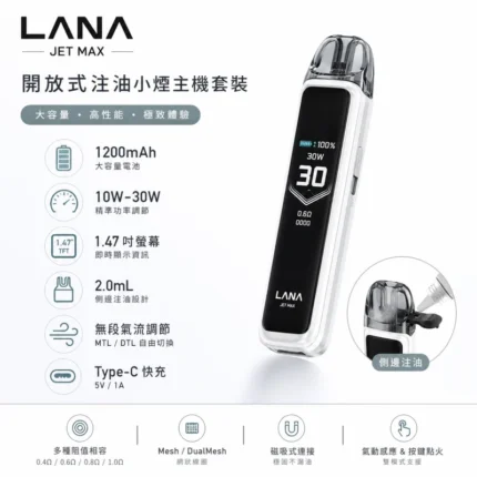 LANA Jet Max註油主機套裝 | 30W可調功率 · 智慧螢幕 · 7款風格